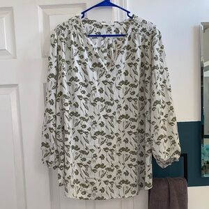 Fun 2 Fun White and Green Floral Blouse